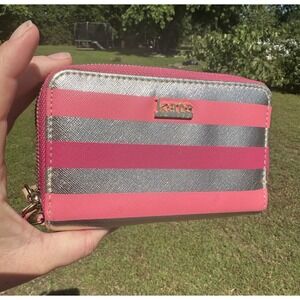 Kate Landry Wallet 2‎ Zippers Coral pink Gold striped wallet Coin Purse